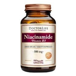 Doctor Life Niacinamide Vitamin B3 amid kwasu nikotynowego 500mg suplement diety 100 kaps.