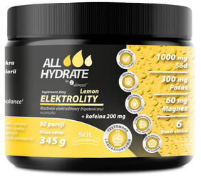 Aliness ALLHydrate, Elektrolity Lemon + Kofeina 200mg, 345g, 50 porcji