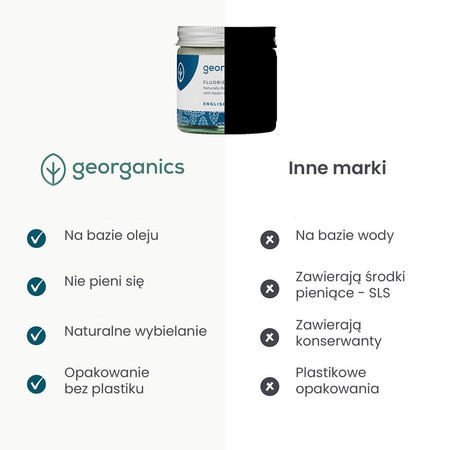 Georganics, Naturalna pasta do zębów w słoiku, z fluorem, do codziennej pielęgnacji, smak mięty pieprzowej, 60 ml