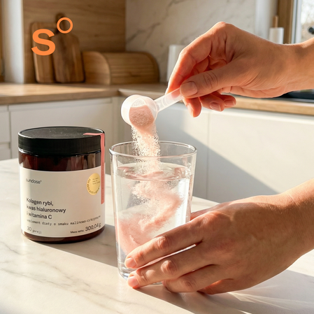 Sundose For Skin Anti-Aging na wsparcie prawidłowej produkcji kolagenu 309g smak malina cytryna