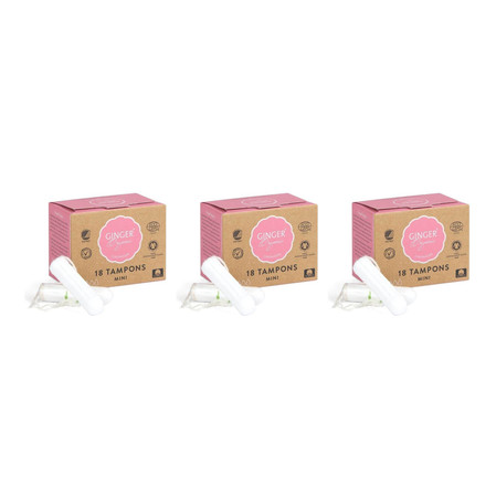 Zestaw: 3x Ginger Organic tampony bez aplikatora mini 18 sztuk