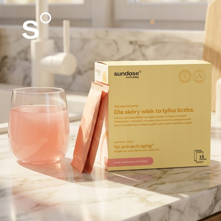Sundose Everyday FOR SKIN ANTI-AGING Kolagen rybi, kwas hialuronowy i witamina C w saszetkach smak malinowo-cytrynowy 30 szt