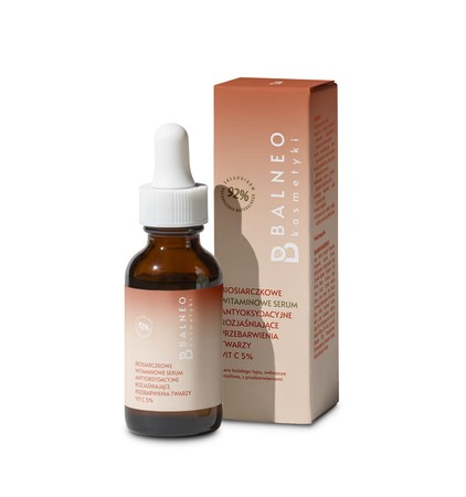 Balneokosmetyki - Biosiarczkowe witaminowe serum antyoksydacyjne wspomagające rozjaśnianie przebarwień twarzy Vit C 5% 30ml