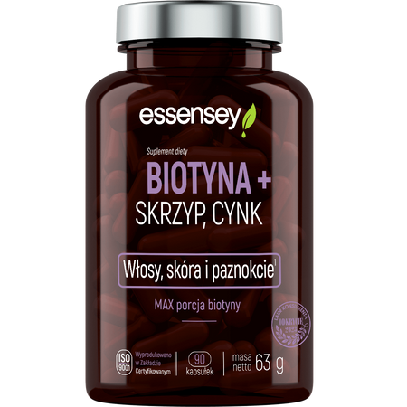 Essensey Biotyna + skrzyp + cynk na skórę, włosy 90 kaps.