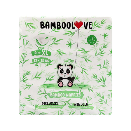 BAMBOOLOVE, Pieluszki jednorazowe bambusowe, rozmiar XL (12-18 kg), 20 szt.