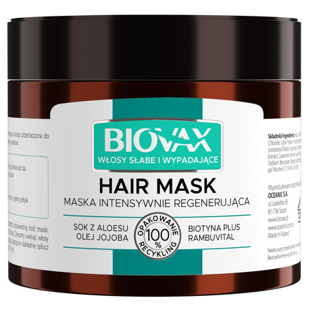 L`BIOTICA Biovax Hair Mask Maska do włosów intensywnie regenerująca -Włosy słabe i wypadające 250ml