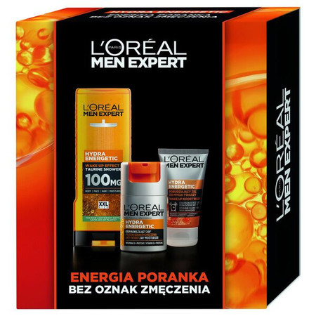 Men Expert Hydra Energetic zestaw żel pod prysznic 400ml + krem nawilżający 50ml + żel do mycia twarzy 100ml