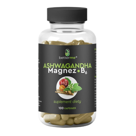 BETTERME Ashwagandha Magnez B6 suplement diety na zmęczenie i stres 100 kaps.