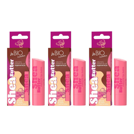 Zestaw: 3x beBIO Naturalny regenerujący balsam do ust z dodatkiem masła shea 5 g