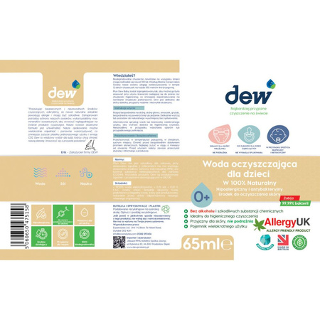 DEW, Woda oczyszczająca dla dzieci, 65 ml