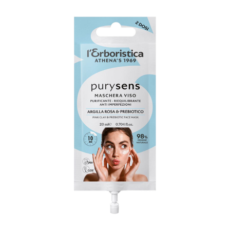 L'Erboristica - Oczyszczająca maska do twarzy różowa glinka i prebiotyki 20ml