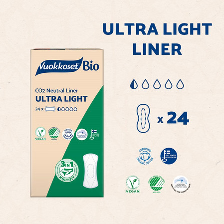 Vuokkoset BIO, ULTRA LIGHT, Cienkie wkładki higieniczne, 24 szt.