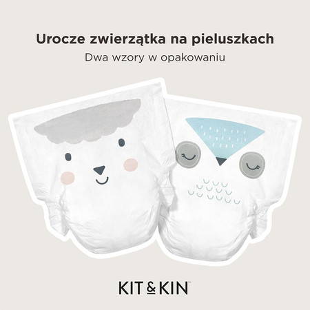 Kit & Kin, Pieluszki Jednorazowe 1 Mini (2-5 kg), Owieczka/Sówka, 38 szt.
