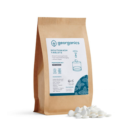 Georganics, Naturalne tabletki do płukania jamy ustnej, do codziennej pielęgnacji, smak mięty pieprzowej, 720 tabletek