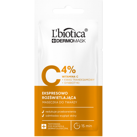 L'biotica Dermomask ekspresowo rozświetlająca maska z witaminą C 8ml