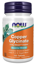 Now Foods Copper Glycinate na wsparcie naczyń, kości 120 tabl