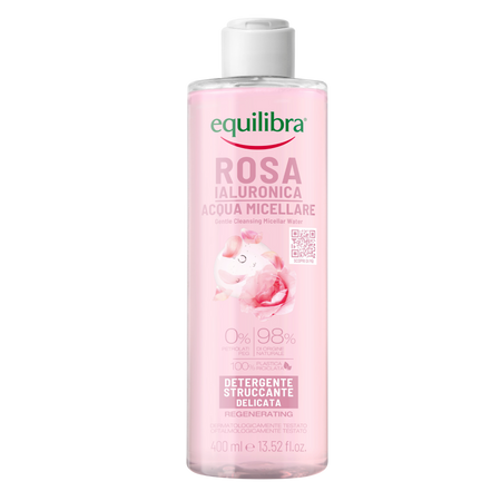 Equilibra − Delikatnie oczyszczająca różana woda micelarna z kwasem hialuronowym − 400 ml
