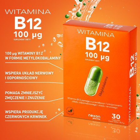 Nexon Witamina B12 100μg wspiera prawidłowe funkcjonowanie organizmu 30 kaps.