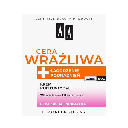 Cera Wrażliwa krem półtłusty do cery suchej i normalnej 24h - bezzapachowy 50ml
