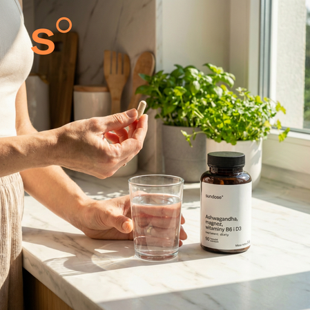 Sundose Ashwagandha, magnez, witaminy B6 i D3 na wsparcie układu nerwowego 90 kaps.