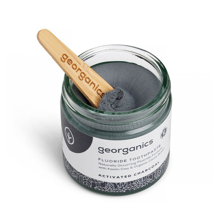 Georganics, Naturalna pasta do zębów w słoiku, do codziennej pielęgnacji, z fluorem i aktywnym węglem, 60 ml