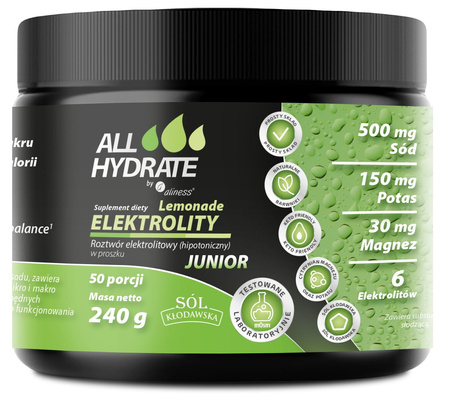 Aliness ALLHydrate, Elektrolity JUNIOR Lemonade 240g, 50 porcji