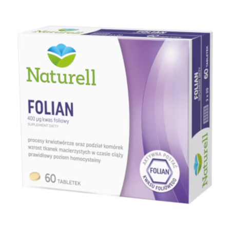 Naturell Folian kwas foliowy 60 tabletek + krem na rozstępy 10 ml