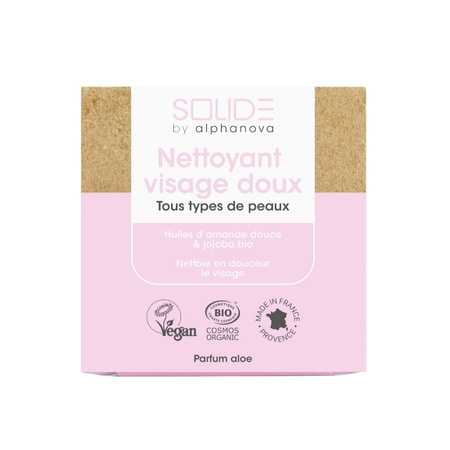 Alphanova Solide, Kostka myjąca do twarzy z olejkiem jojoba i słodkimi migdałami, 75g