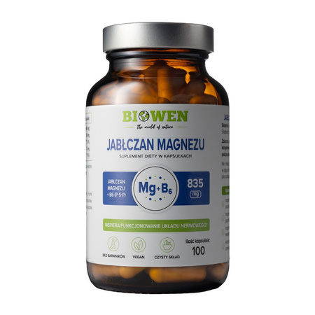 Biowen Jabłczan Magnezu z Witaminą B6 - 100 kaps.