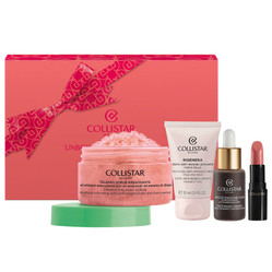 Unbox Your Uniqueness zestaw pomadka do ust 102 1.2ml + krople samoopalające do twarzy 10ml + przeciwzmarszczkowy krem wygładzający 15ml + ujędrniający peeling do ciała 70g