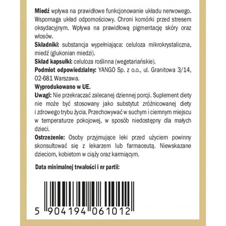 Yango Miedź organiczna Cu wsparcie sprawności mózgu 90 kaps.
