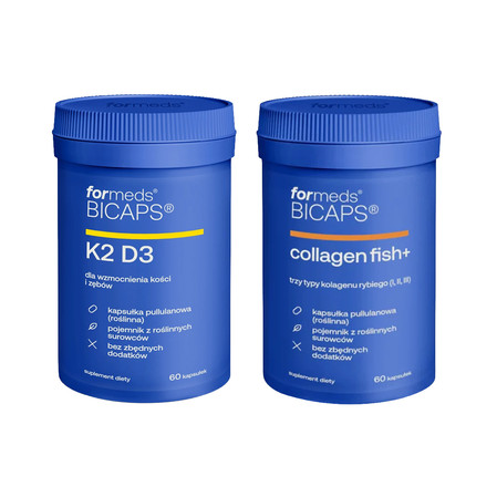 Zestaw mix Formeds Bicaps: 1x Collagen Fish+ mix kolegenów 60 kaps. i 1x K2 D3 Witamina K2 + D3 - 60 kaps.