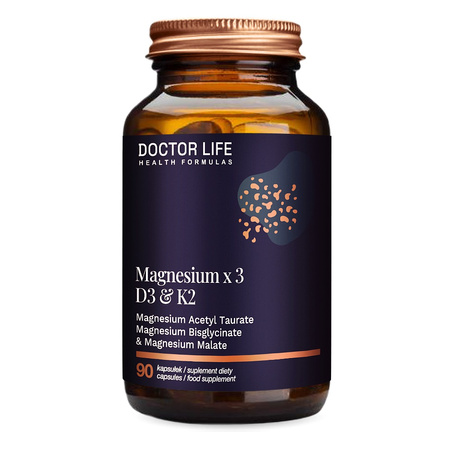 Magnesium x3 D3 &amp; K2 suplement diety wspierający zdrowie układu sercowo-naczyniowego i kości 90 kapsułek