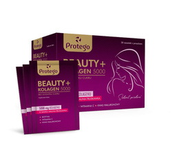 Protego Beauty+ Kolagen 5000mg na skórę, włosy 30 saszetek smak malina-truskawka
