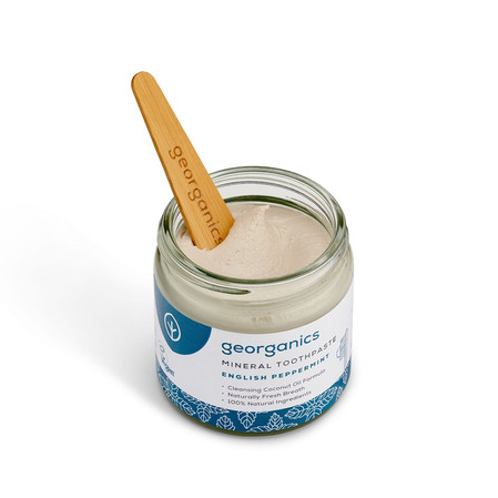 Georganics, Mineralna pasta do zębów w słoiku, bez fluoru, do codziennej pielęgnacji, smak mięty pieprzowej, 60 ml