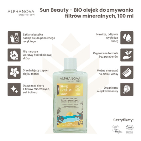 Alphanova Sun Beauty, Bio Olejek do zmywania kremów mineralnych, 100 ml