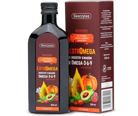 Skoczylas Estromega kompleks Kwasy Omega 3-6-9 z olejów roślinnych 250 ml smak malina