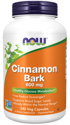 NOW FOODS Cinnamon Bark - Cynamon 600 mg (240 kaps.)
