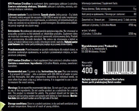 KFD Premium Citrulline smak Cola z Limonką 400g 