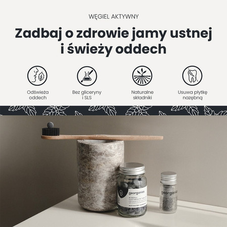 Georganics, Naturalne tabletki do mycia zębów, do codziennej pielęgnacji, z aktywnym węglem, 120 tabletek