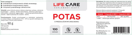 Life Care Potas o przedłużony uwalnianiu 100 kaps.